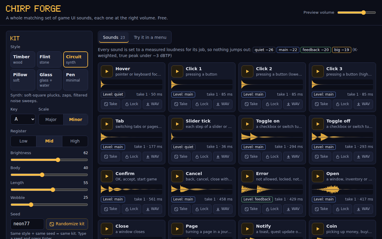 Screenshot 3 for Chirp Forge: Free Game UI Sound Effect Generator