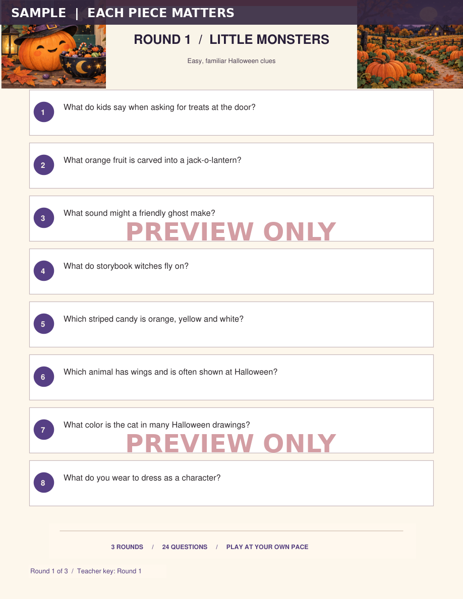 Screenshot 3 for Halloween Classroom Trivia | 24 Questions + 30 Numbered Answer Sheets + Teacher Key