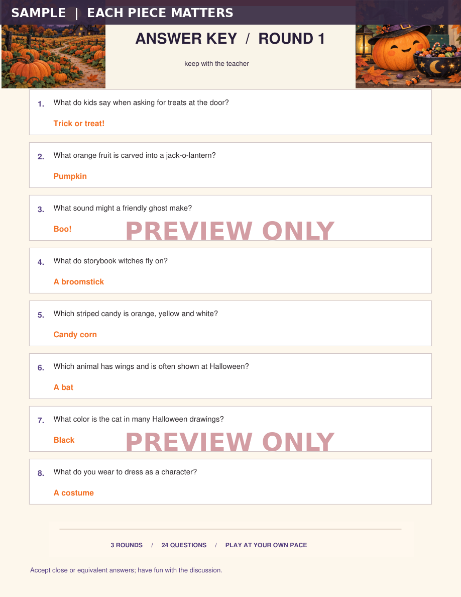 Screenshot 5 for Halloween Classroom Trivia | 24 Questions + 30 Numbered Answer Sheets + Teacher Key