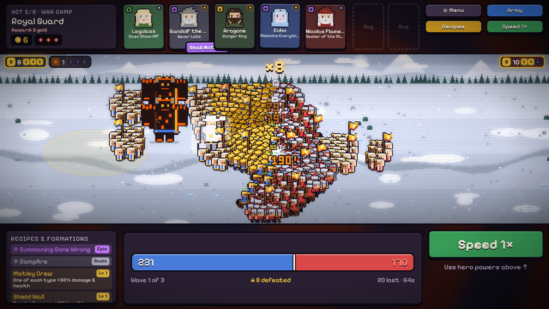 Vexilla army battle with troop cards and formation bonuses