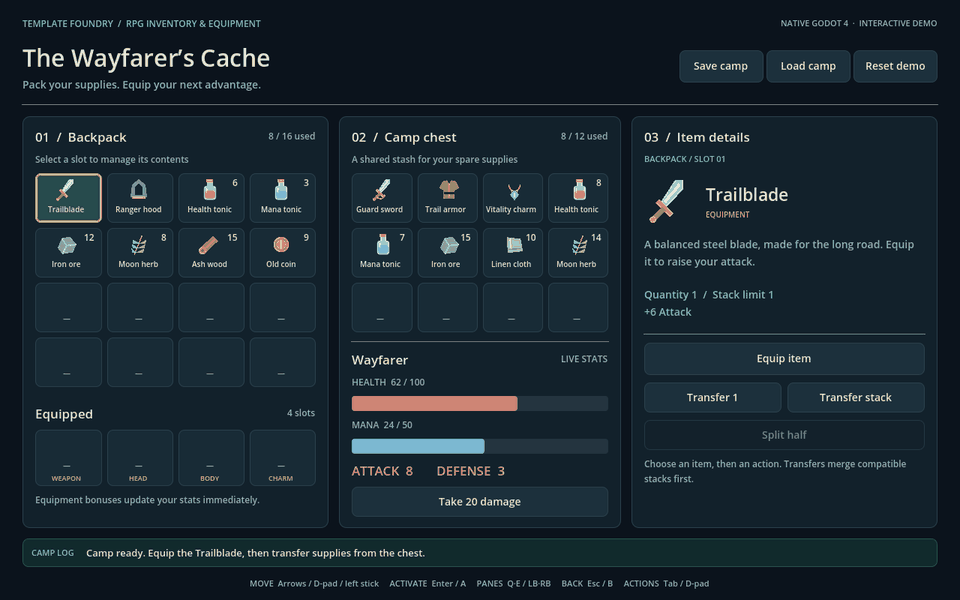 Godot RPG Inventory, Quick-Select & HUD Bundle by Template Foundry