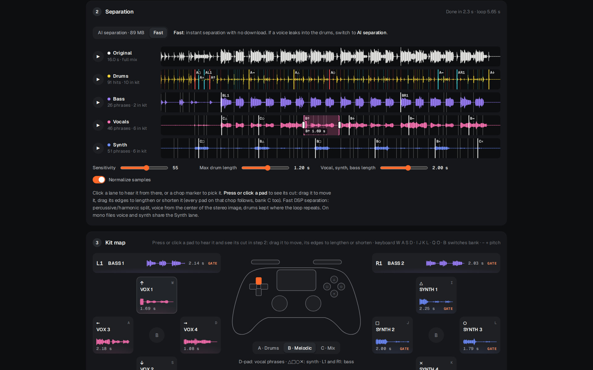Screenshot 3 for JOYSAMPLER-1 — gamepad sampler with AI kit maker