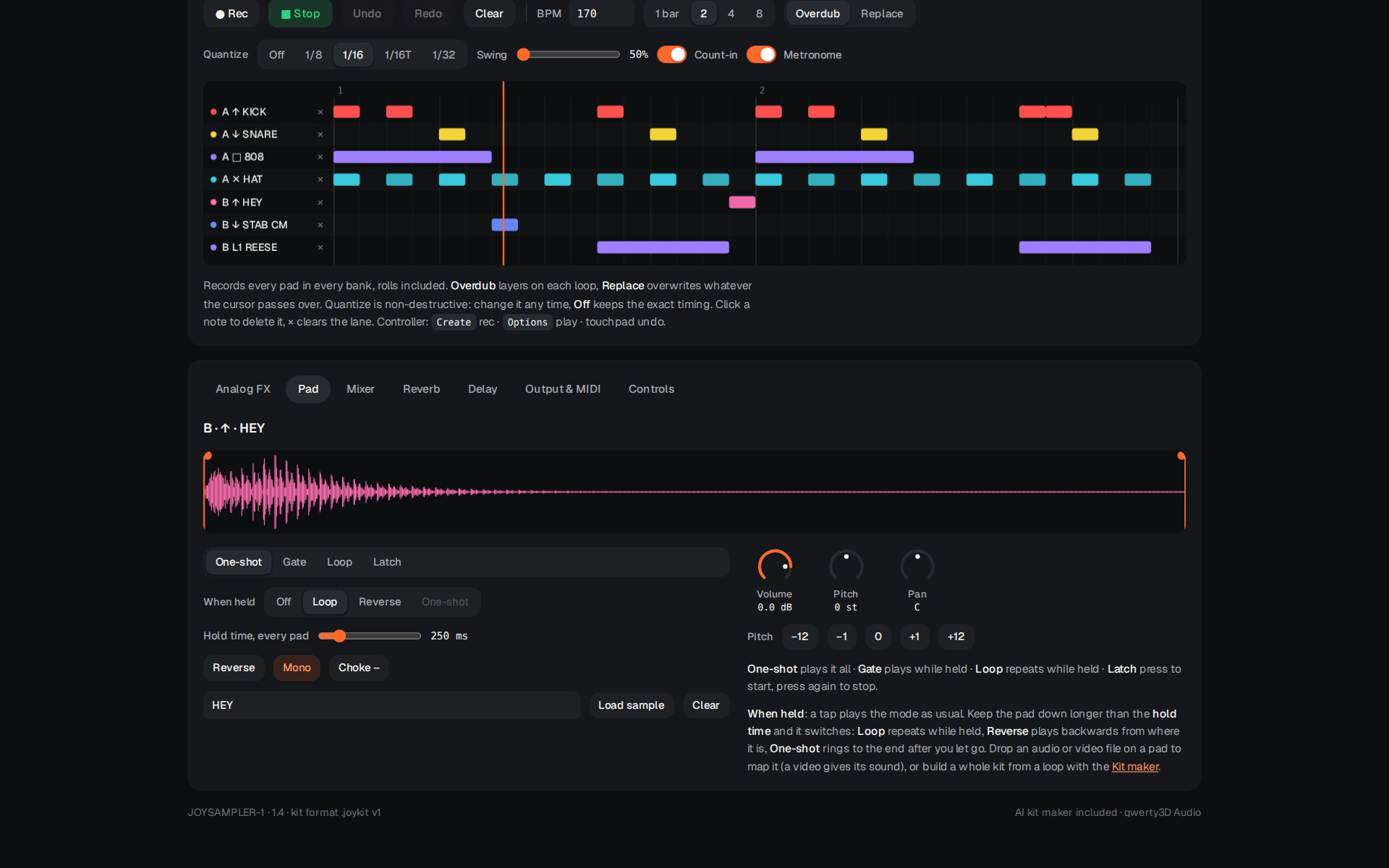 Screenshot 2 for JOYSAMPLER-1 — gamepad sampler with AI kit maker