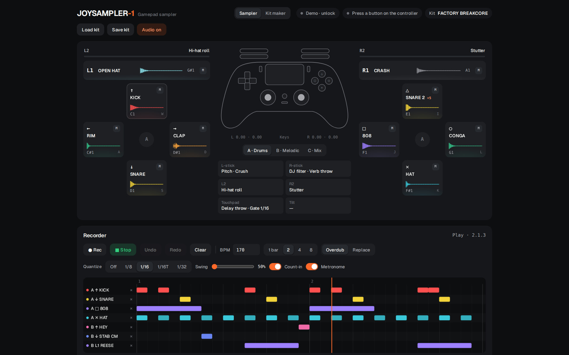 Screenshot 5 for JOYSAMPLER-1 — gamepad sampler with AI kit maker
