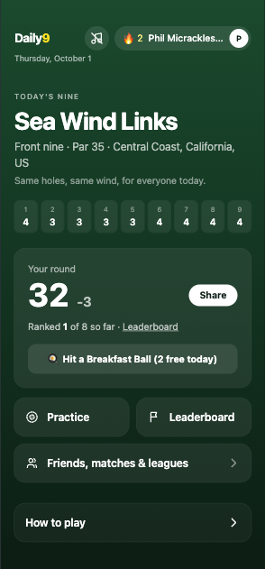 Screenshot 2 for Daily9 - Daily Golf Challenge