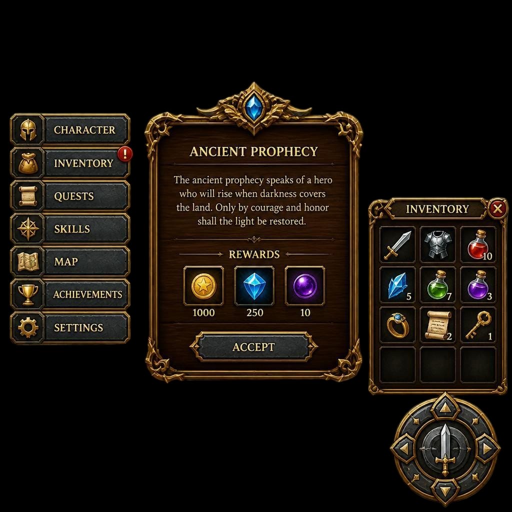 Role Play Icon Transparent Fantasy RPG UI & HUD Kit by aryansingh01