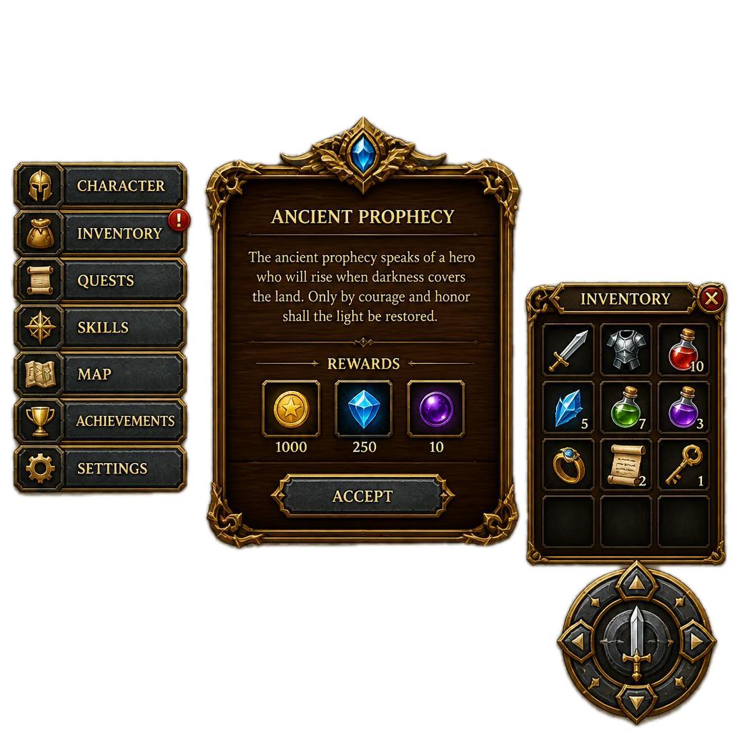 Role Play Icon Transparent Fantasy RPG UI & HUD Kit by aryansingh01
