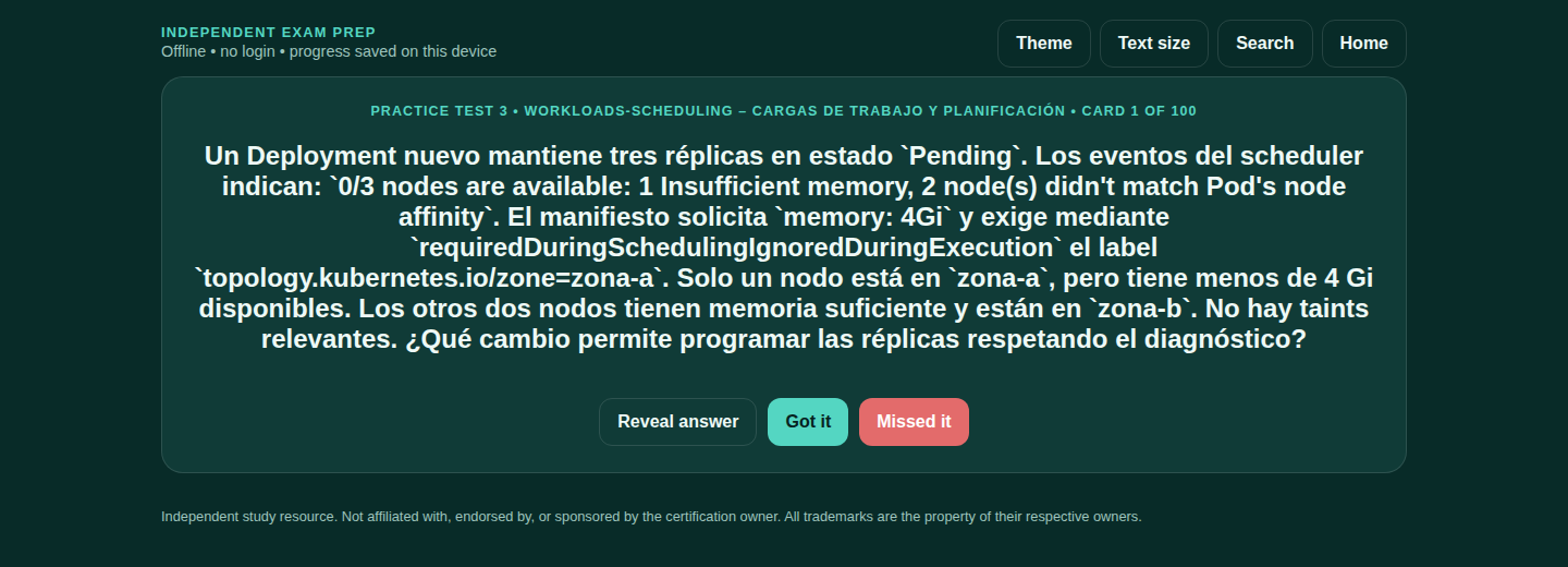 Screenshot 5 for Certified Kubernetes Administrator (CKA) - Simulador de Examen (Español / Spanish)