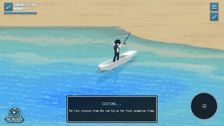 Fishing by the shore in Across the Storm