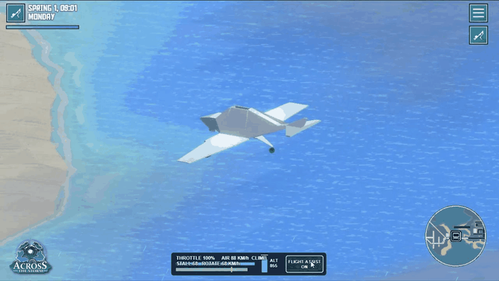 Flying along the island coast in Across the Storm
