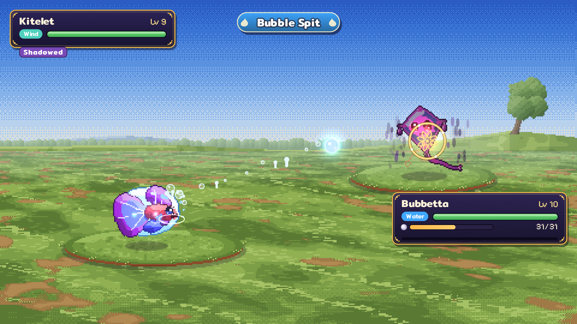 Lunar Timing combat: Kitet uses Bubble Spit against Bubbatto