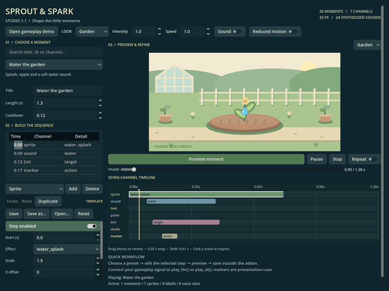 Screenshot 2 for Sprout & Spark Studio — Cozy Feedback Toolkit for Godot