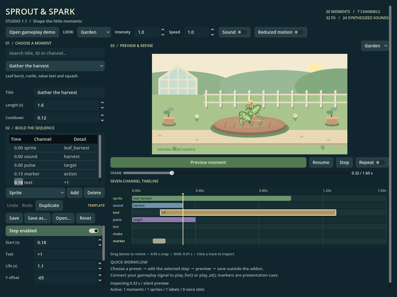 Screenshot 3 for Sprout & Spark Studio — Cozy Feedback Toolkit for Godot