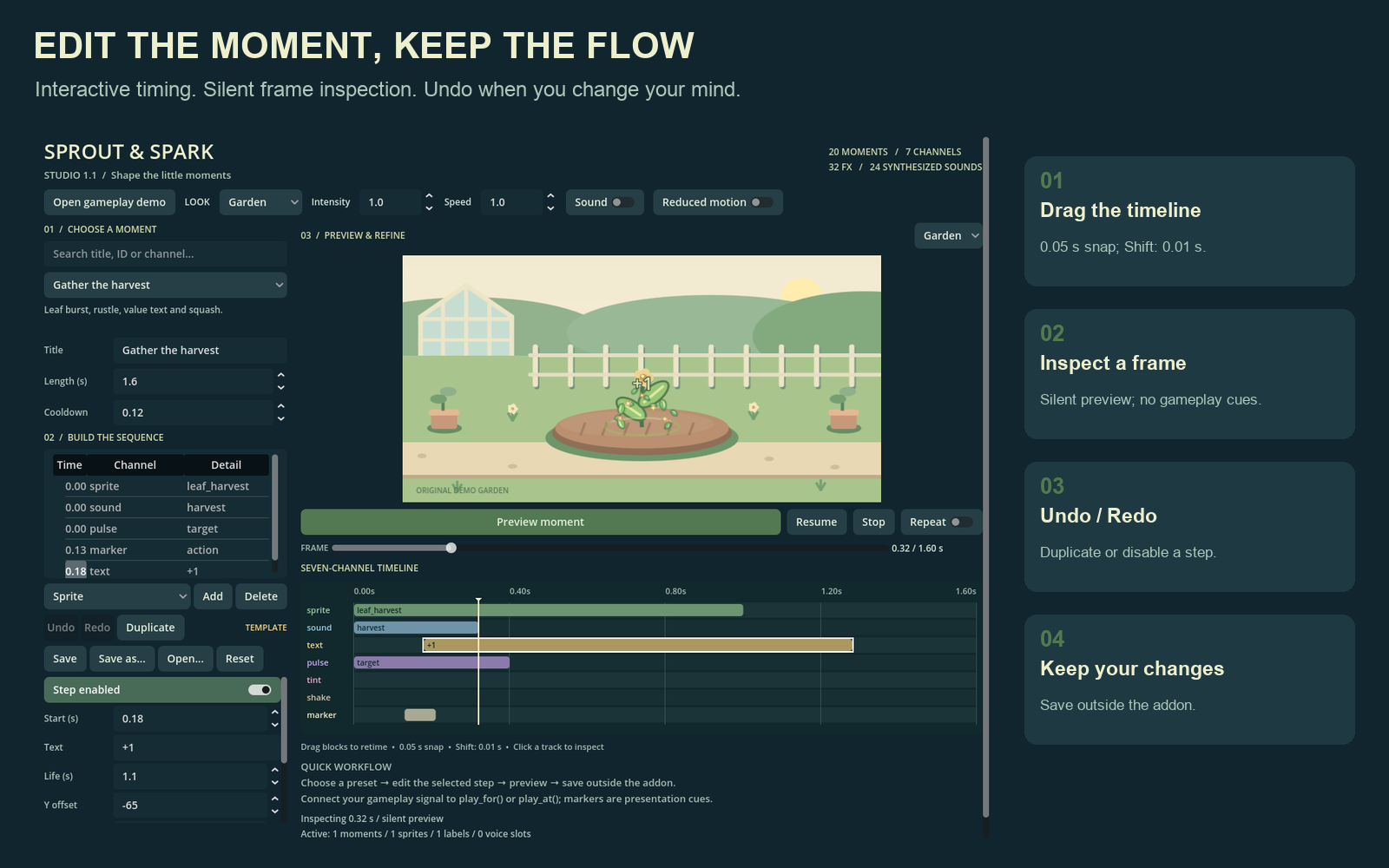 Screenshot 4 for Sprout & Spark Studio — Cozy Feedback Toolkit for Godot