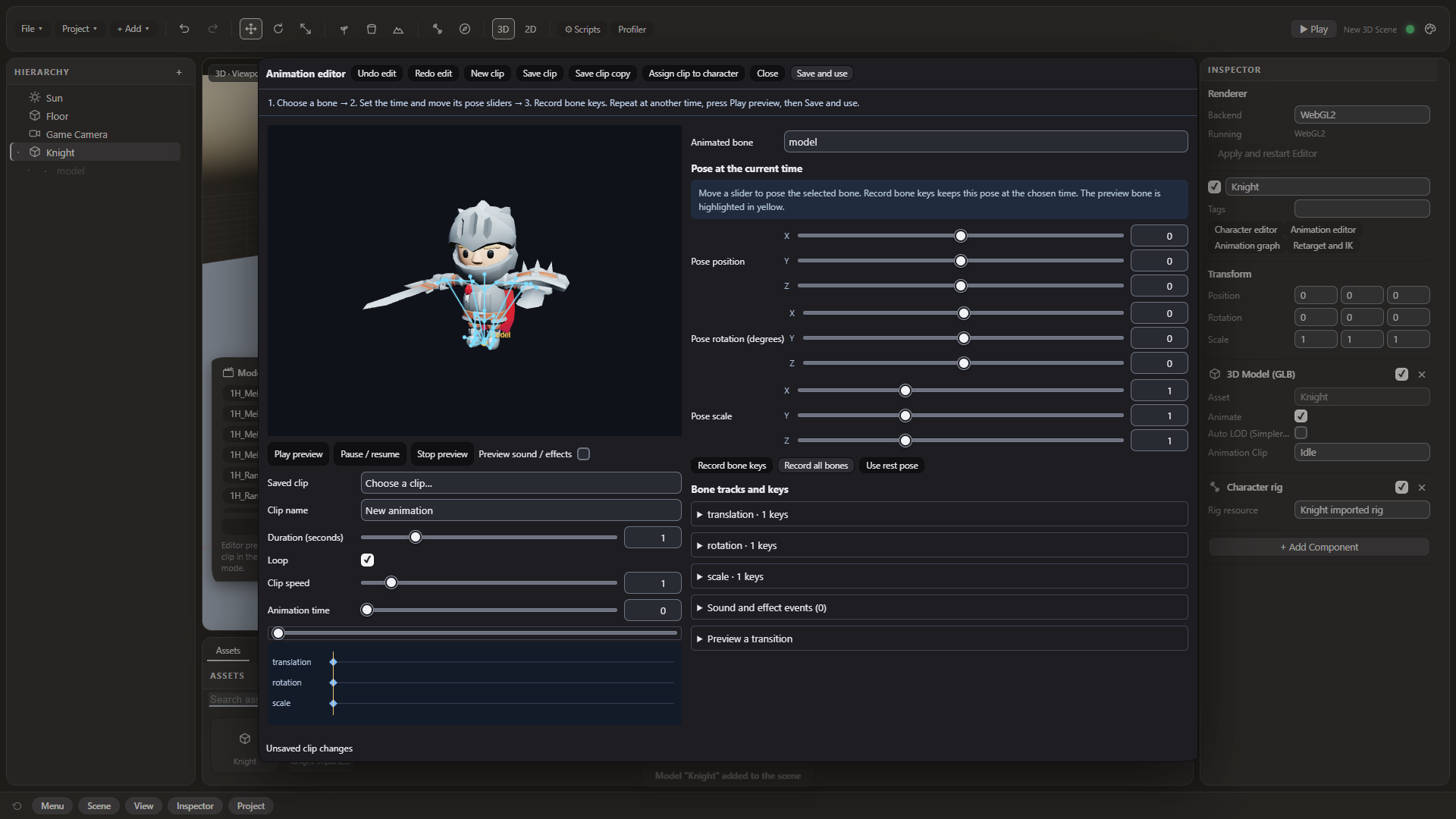 Character rig and bone controls in the NIB editor
