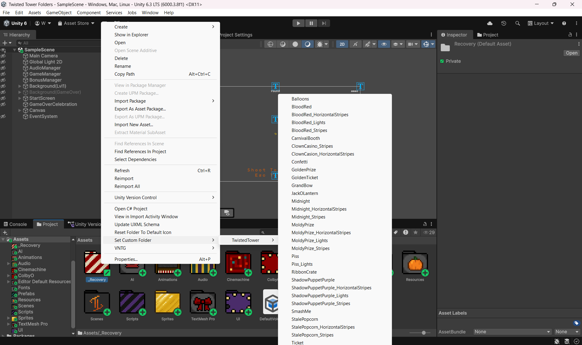 Unity Package Folder Custom Folders for Unity - Twisted Tower Edition by Crazy Bird Lady