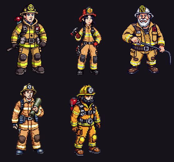 All five firefighters walking