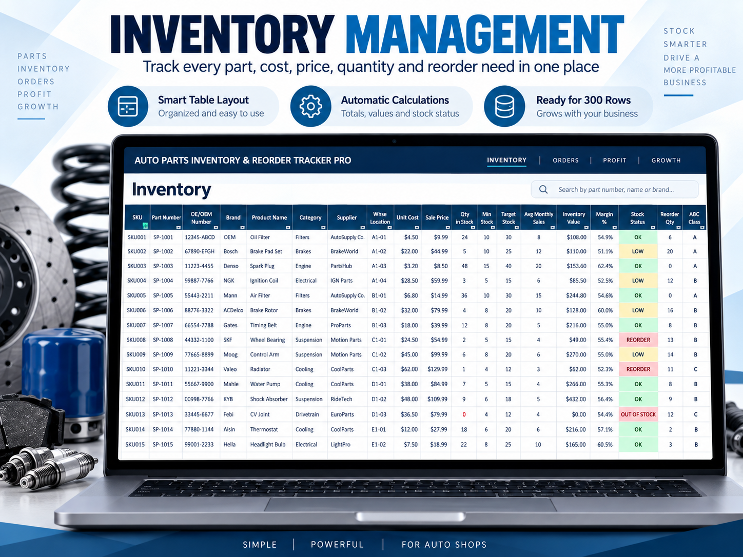 Enventory Example Auto Parts Inventory & Reorder Tracker PRO – Excel Inventory Management ...