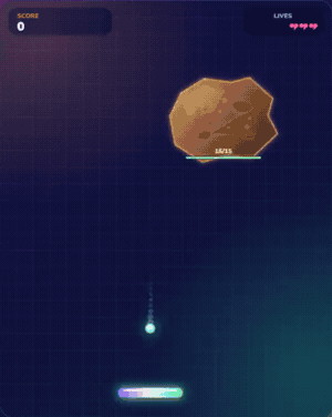 Breakout Blast gameplay: colorful targets, moving hazards, and paddle action