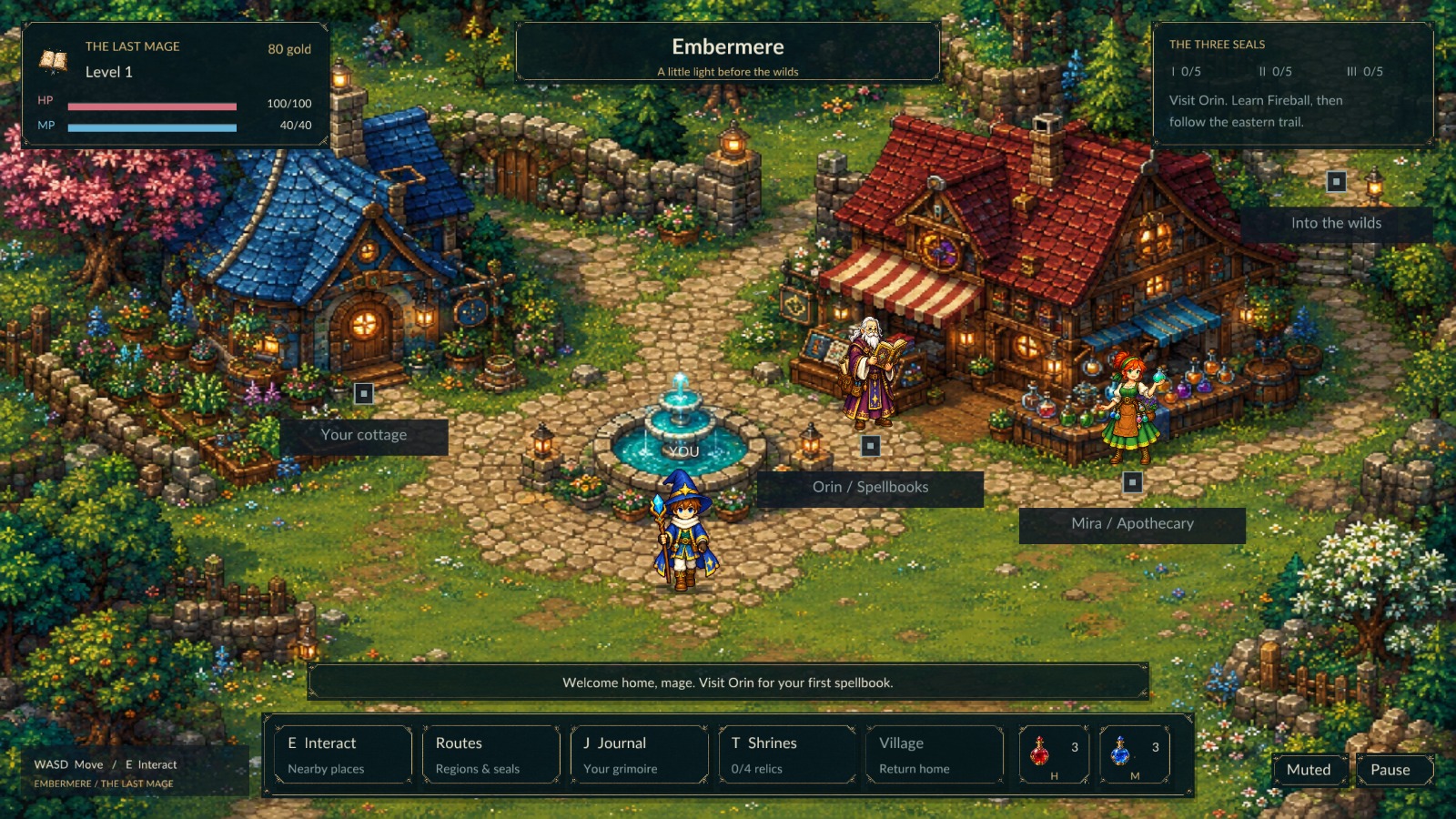 The village of Embermere, with the mage, cottage, spellkeeper and apothecary
