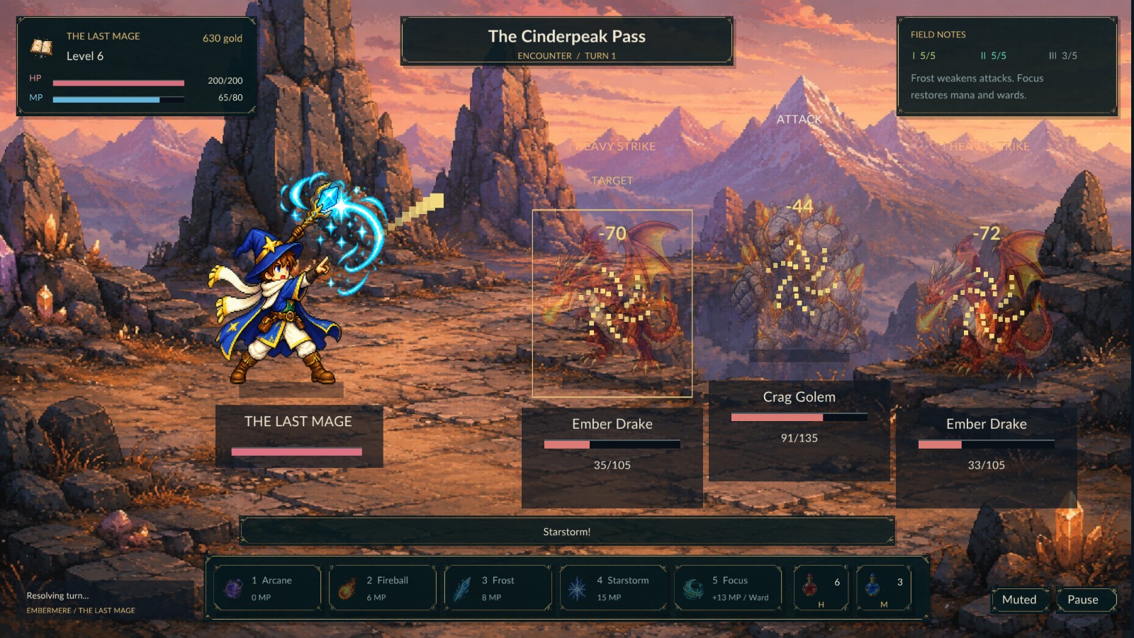 A Starstorm cast in Cinderpeak Pass against mountain enemies