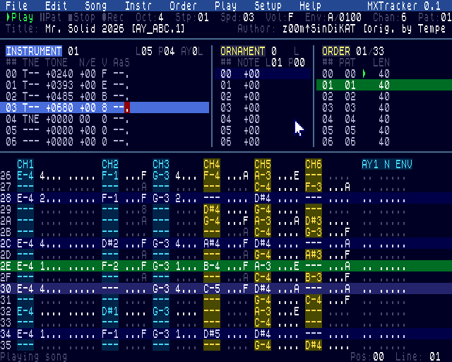 Screenshot 2 for MXTracker (ZX Spectrum Next)