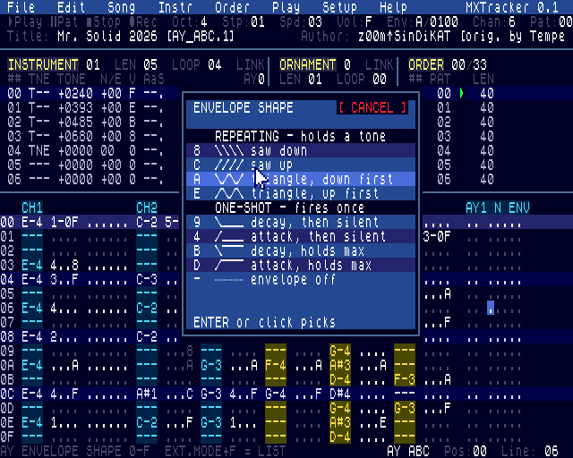 Screenshot 5 for MXTracker (ZX Spectrum Next)