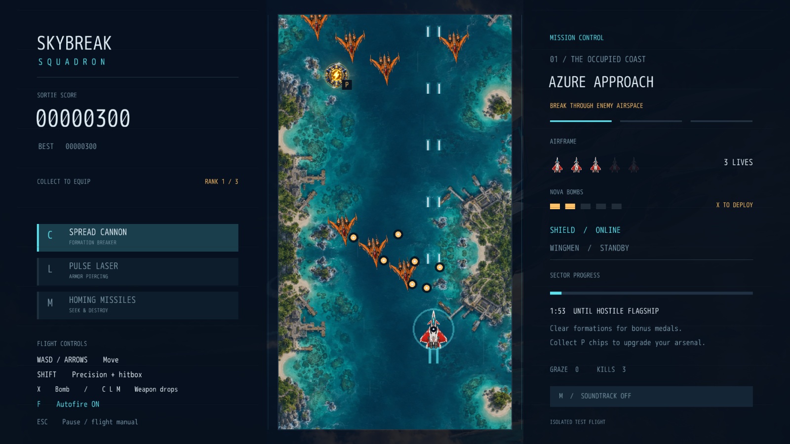 Actual opening combat over Azure Approach with the red fighter.