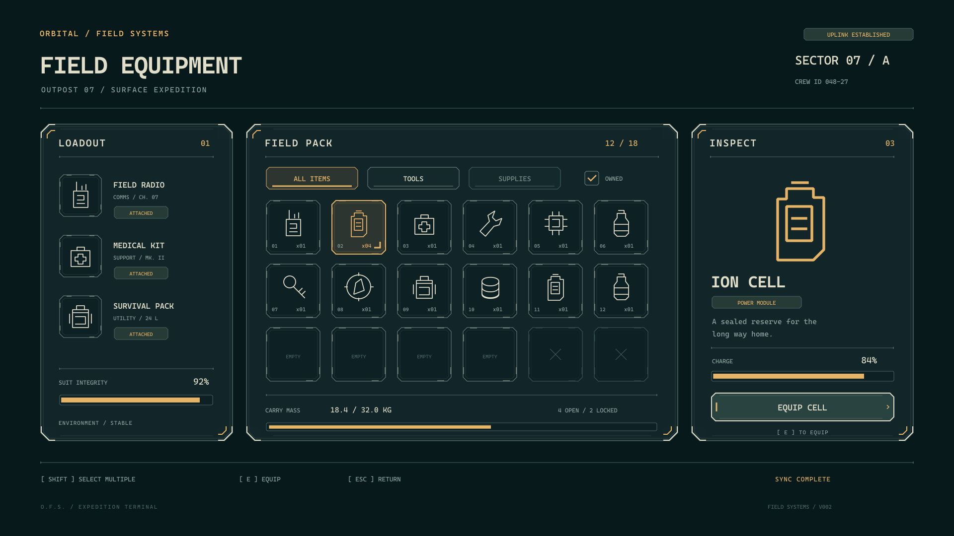 Static equipment-screen example assembled from the included artwork
