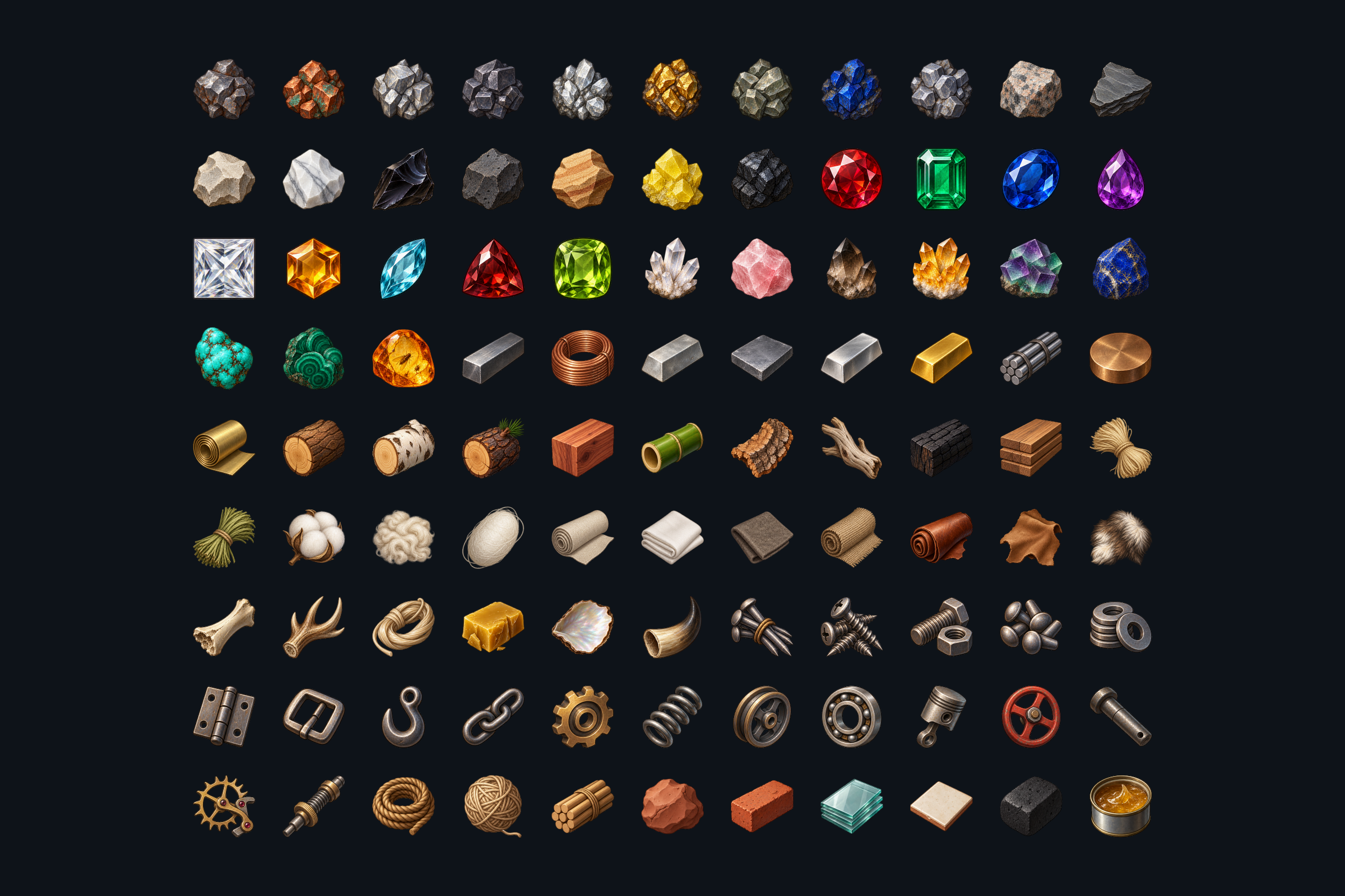 Unity Project Icon Mining & Crafting Materials — 2D Inventory Icons by nray12