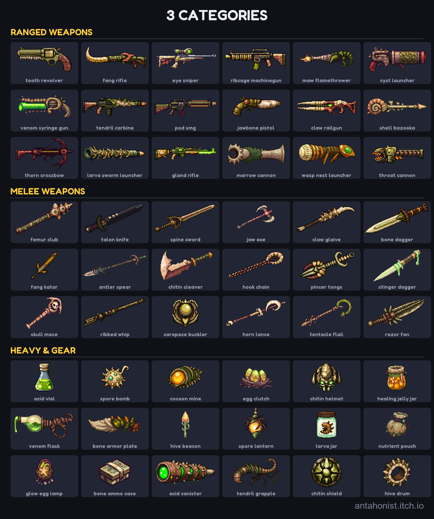 54 Alien Hive Weapons - Pixel Art Icons by Antahonist