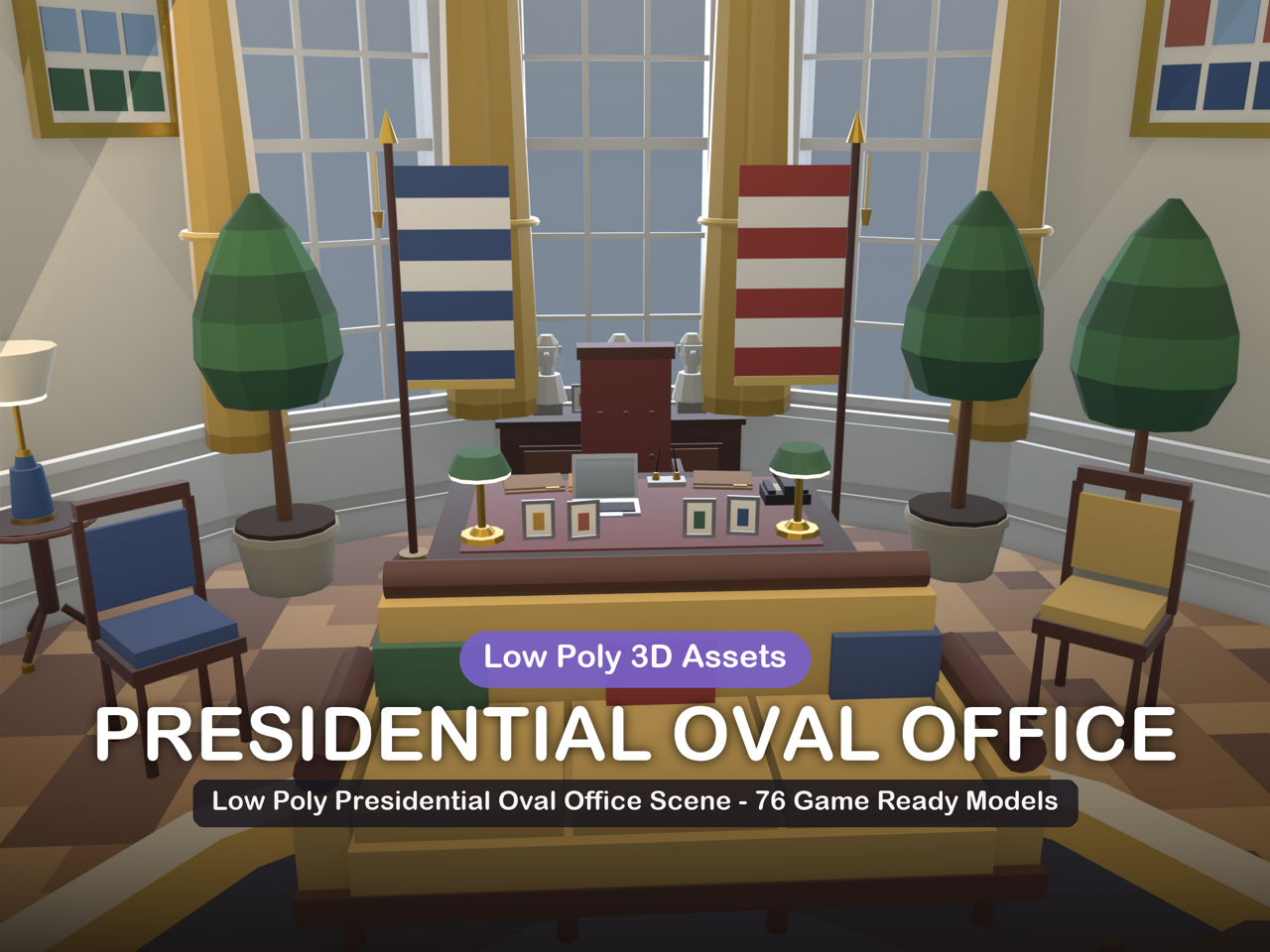 Fun Broken Code Low Poly Presidential Oval Office - 76 Game Ready Models by Assets.fun