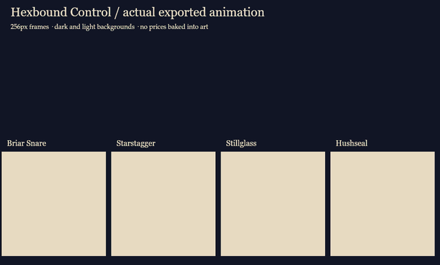 Actual exported Hexbound spell animation on dark and light backgrounds