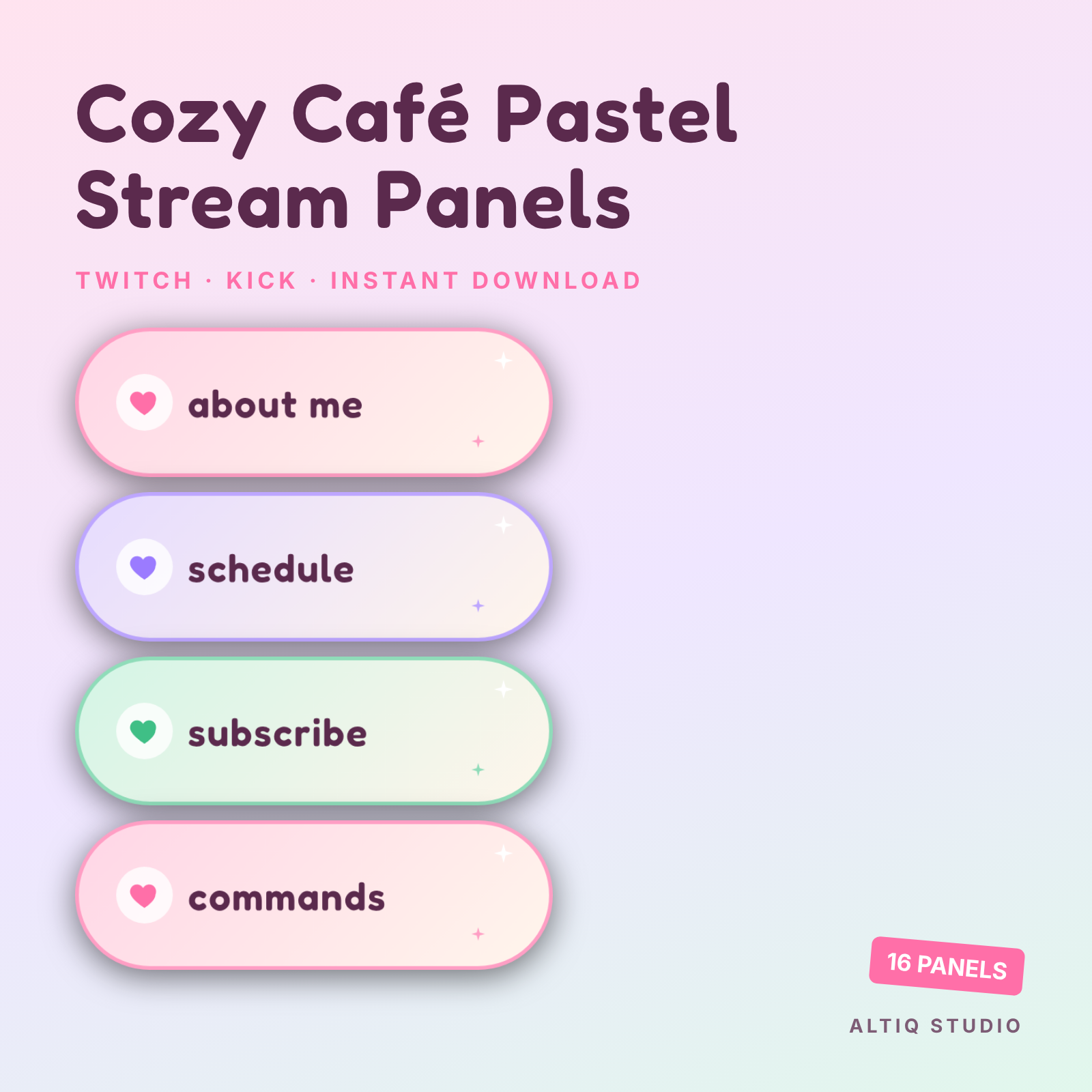 Cozy Café Pastel Stream Panels for Twitch & Kick by AltIq