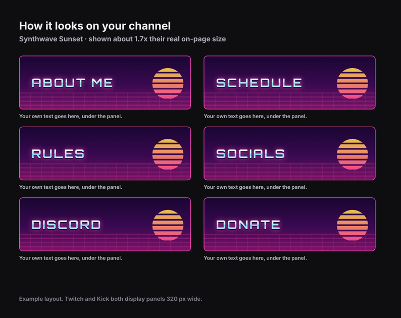Synthwave Sunset Stream Panels for Twitch & Kick by AltIq