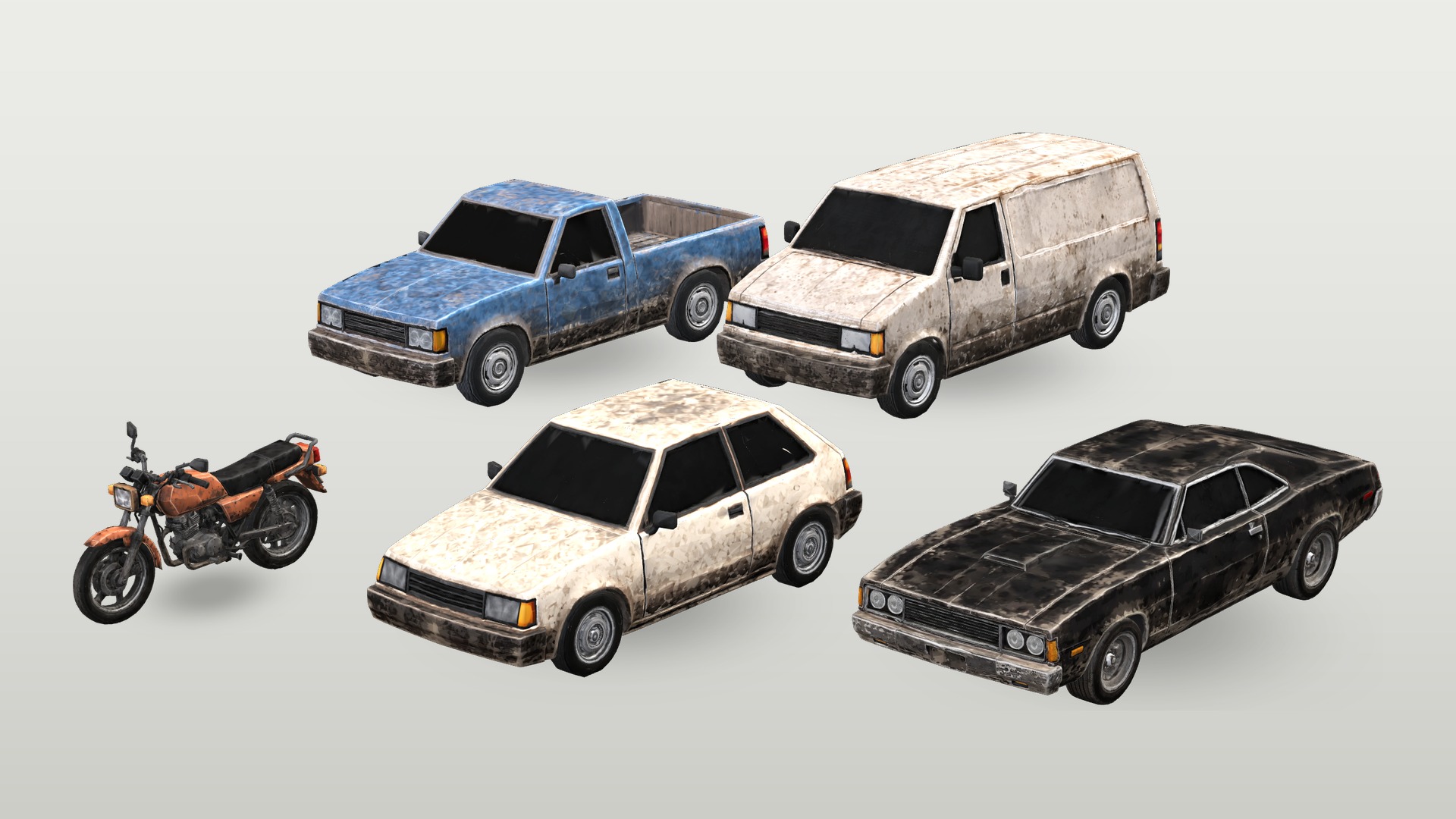 Retro Street Vehicles Bundle - 5 Gritty 3D Cars & Bikes (GLB) by Zenith ...