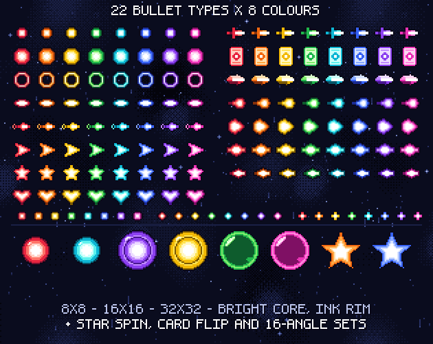 Glasshail - Bullet Hell Projectile Pack [8-32px] by pixeldoddy