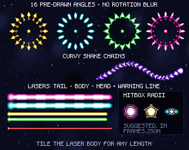 Glasshail - Bullet Hell Projectile Pack [8-32px] by pixeldoddy