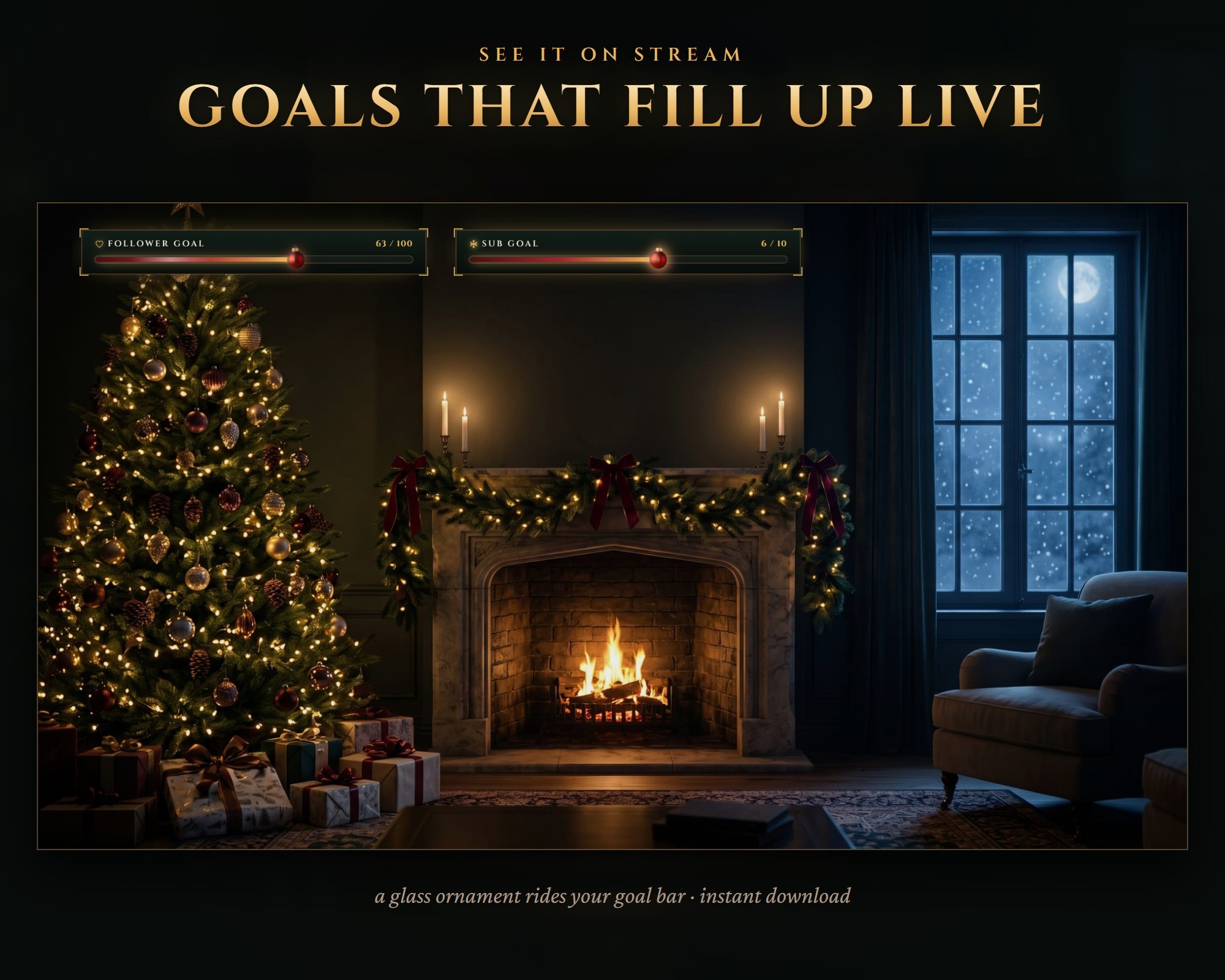 Writing Wigit Fireside Christmas Twitch Goal Bar Widget, Animated Customizable ...