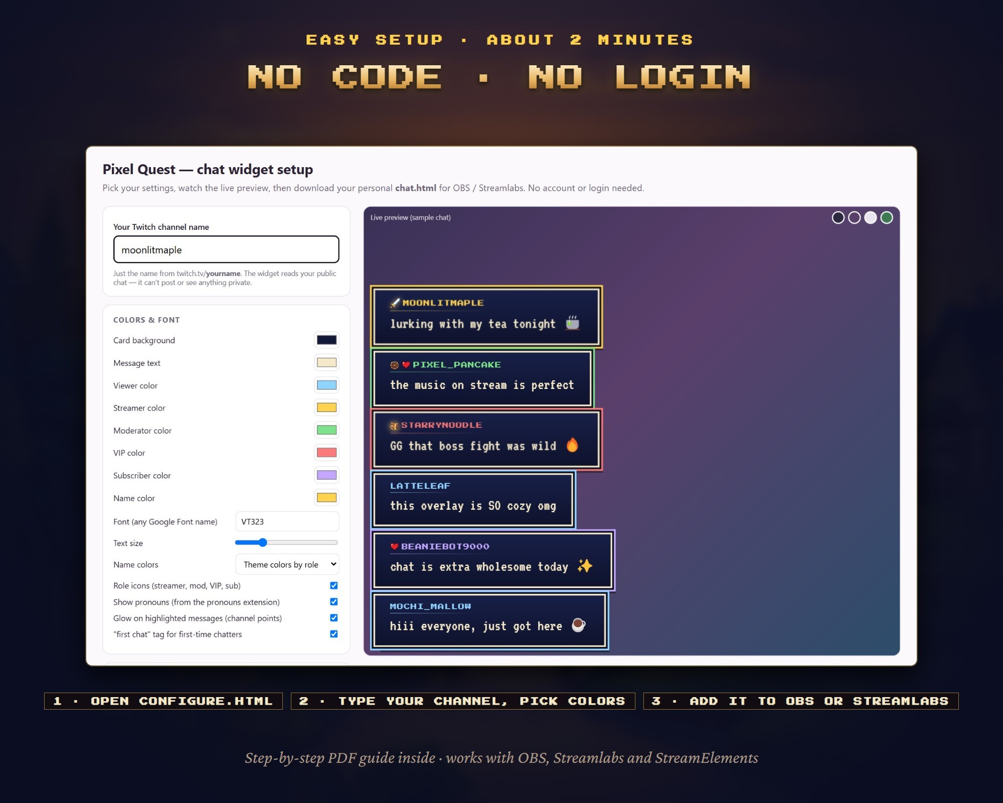 Writing Wigit Pixel Quest Twitch Chat Widget, Customizable Chat Box Overlay, Animated ...