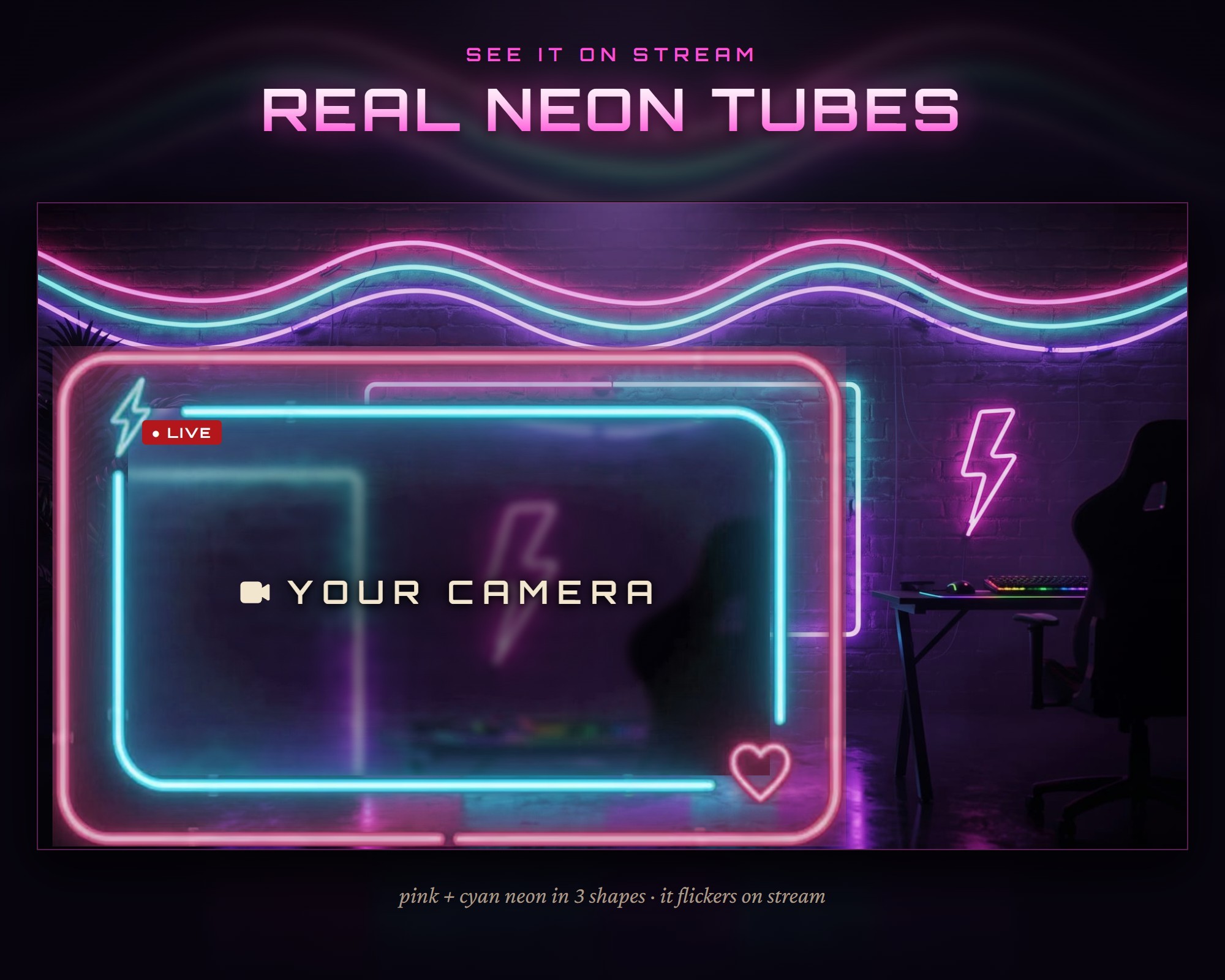 Neon Streamerr Neon Nights Animated Twitch Webcam Frame, Pink Cyan Neon Webcam Overlay ...