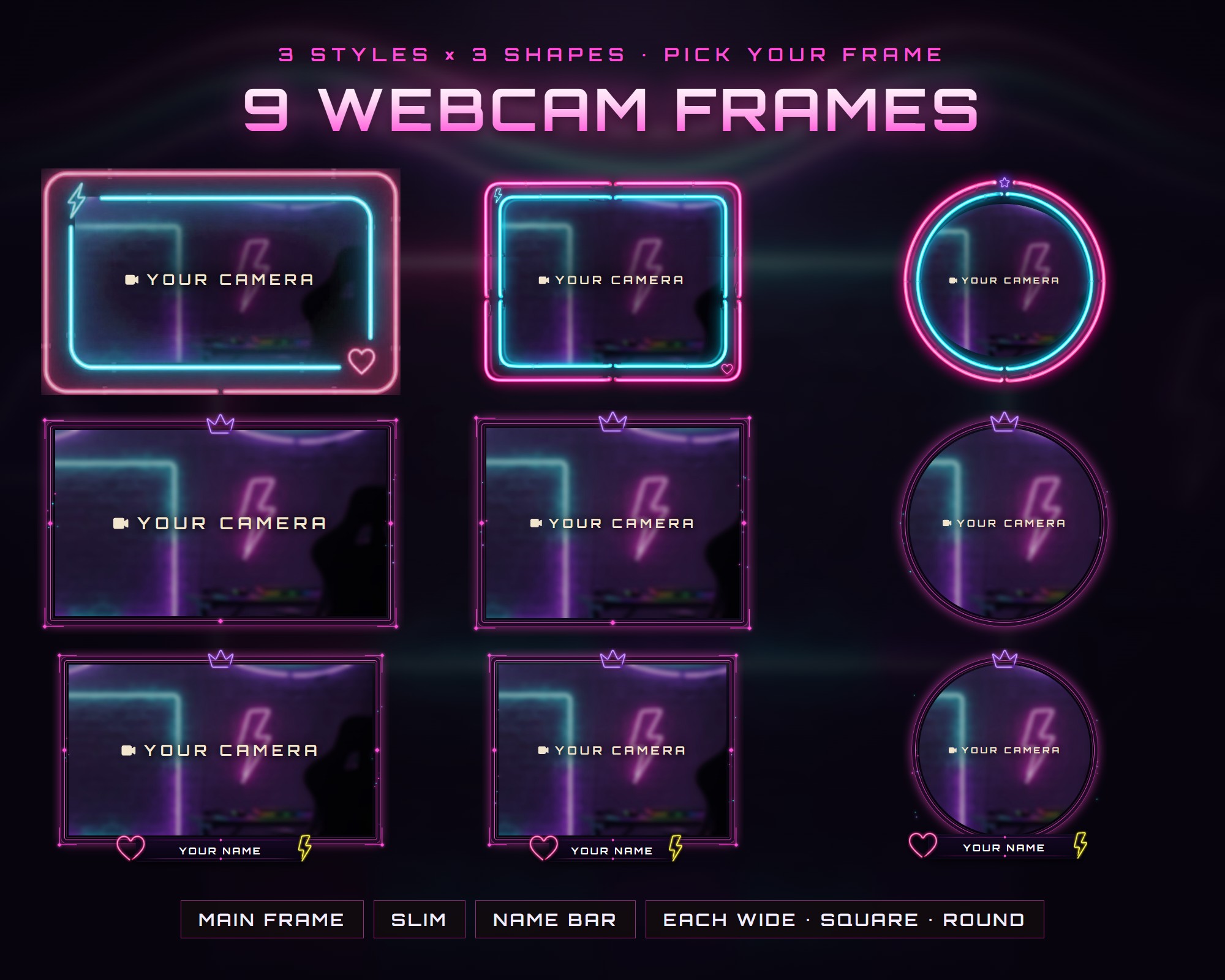 Neon Streamerr Neon Nights Animated Twitch Webcam Frame, Pink Cyan Neon Webcam Overlay ...