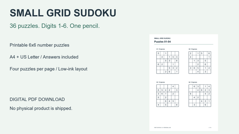 Sample Text Informative Free Printable Small Grid Sudoku — 36 Printable 6x6 Puzzles by acossio