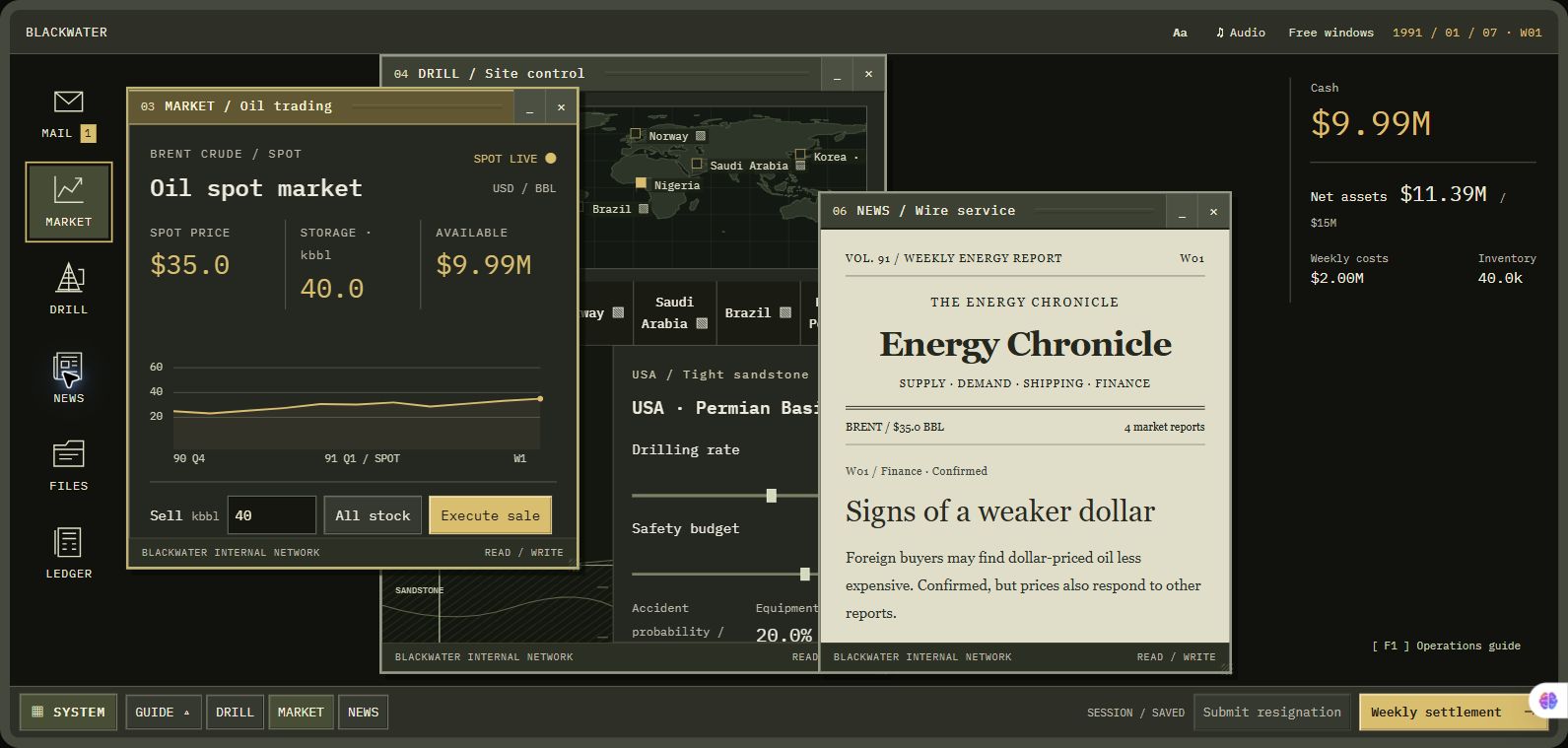 Real gameplay: drilling rate and safety controls