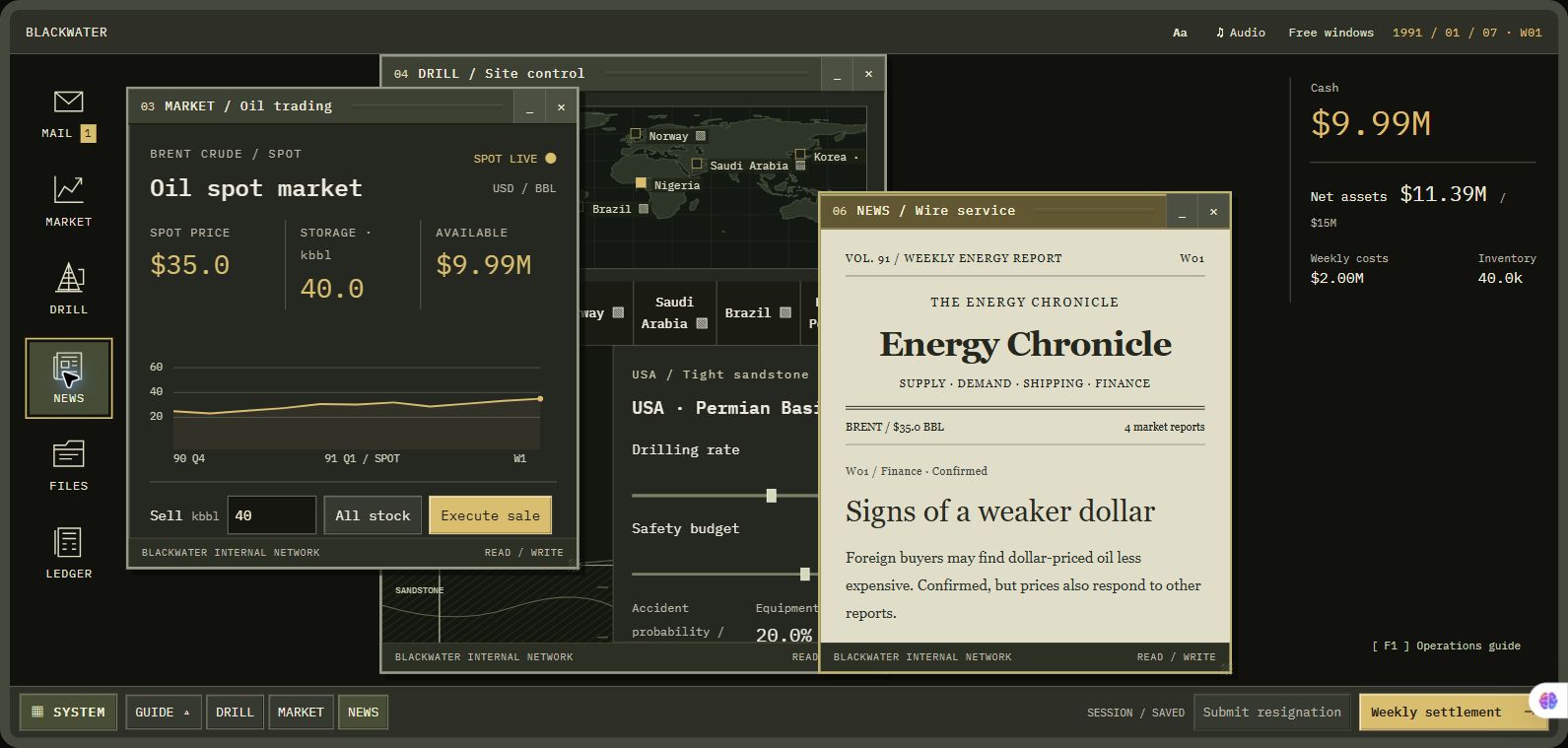 Real gameplay: oil trading and market news