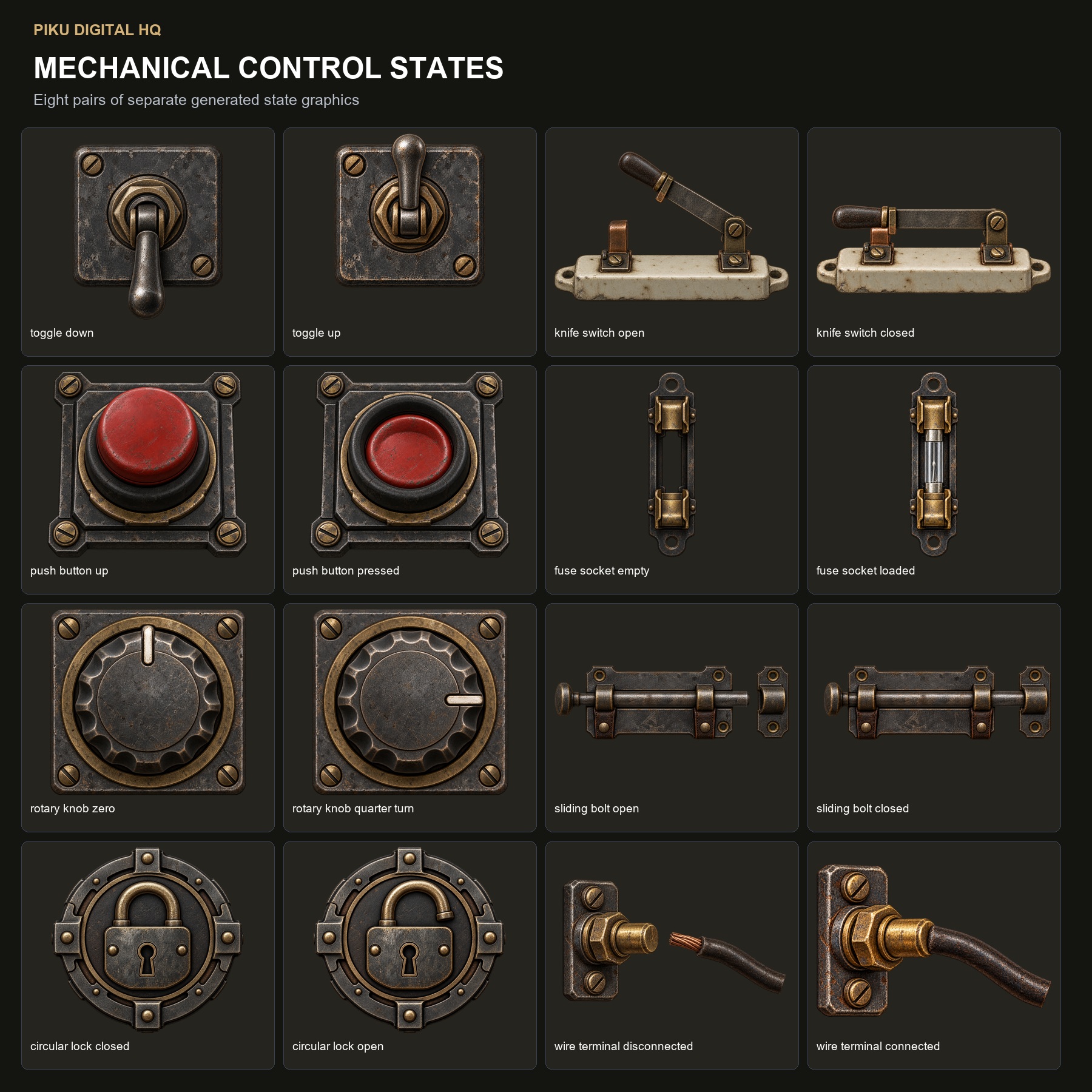 Mechanium Game Survival Horror Puzzle & Mechanism UI — 48 Components by PIKU DIGITAL HQ