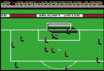 Arlasoft Soccer: Spielsituation vor dem Tor auf dem C64