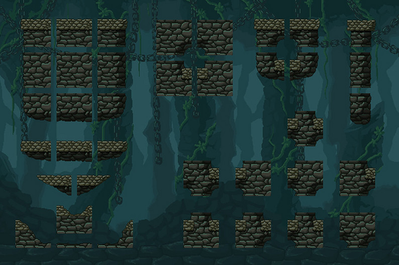 Dungeon Platformer 2D Tileset Pixel Art by Free Game Assets (GUI ...
