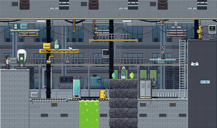 A metroidvania room built from the pack