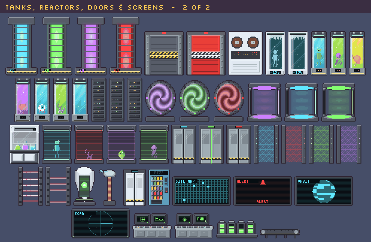 Animated tanks, reactors, doors and screens